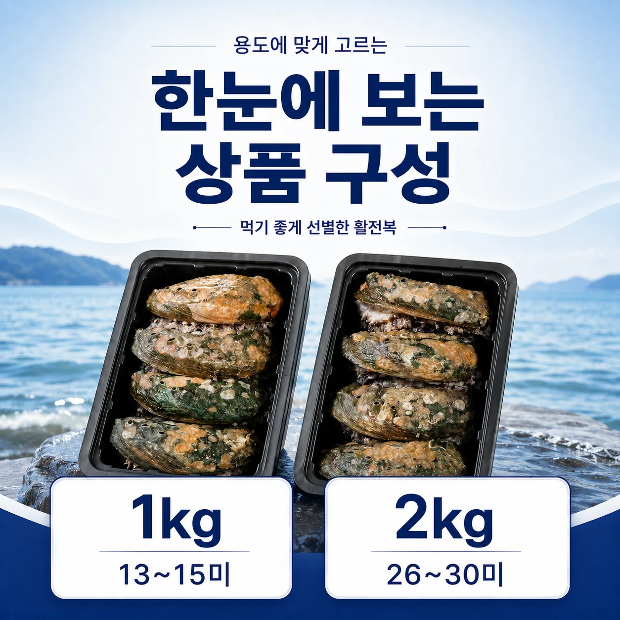 완도 활전복 1kg 2kg 상품 구성 콘텐츠